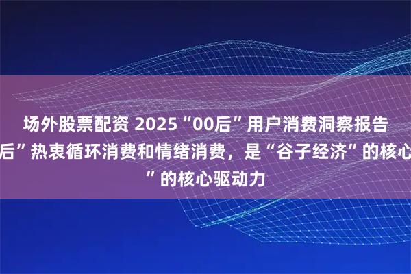 场外股票配资 2025“00后”用户消费洞察报告：“00后”热衷循环消费和情绪消费，是“谷子经济”的核心驱动力